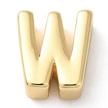 Rack Plating Brass Slide Charms, Cadmium Free & Lead Free, Real 18K Gold Plated, Letter, Letter W, 8x7x3.5mm, Hole: 1.4mm