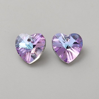 Transparent Glass Beads, Heart, Faceted, Plum, 10x10x5mm, Hole: 1.2mm