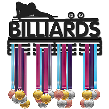 Iron Medal Holder, Medals Display Hanger Rack, 3 Line Medal Holder Frame, with Screws, Rectangle with Word Billiards, Sports Themed Pattern, 227x400mm