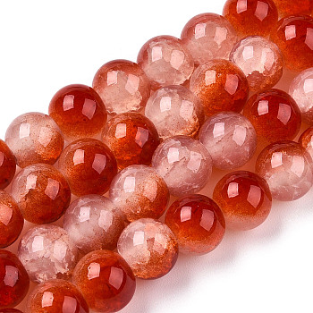 Crackle Baking Painted Imitation Jade Glass Beads Strands, Two Tone, Round, Crimson, 10mm, Hole: 1.4mm, about 80pcs/strand, 30.87''(78.4cm)