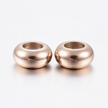 Ion Plating(IP) 202 Stainless Steel Beads, with Plastic, Slider Beads, Stopper Beads, Rondelle, Rose Gold, 7x3.5mm, Hole: 1mm