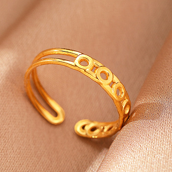 304 Stainless Steel Cuff Rings, Golden, Round, Inner Diameter: 15~20mm