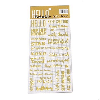 Hot Gold Foil Paper Self-Adhesive Stickers, for DIY Photo Album Diary Scrapbook Decoration, Letter, 175x85x0.1mm, Sticker: 10~20x9.5~79mm