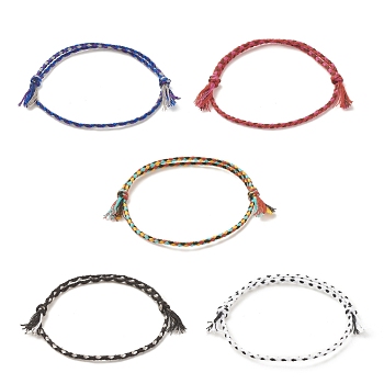 5Pcs Macrame Cotton Braided Cord Anklets Set, Friendship Adjustable Anklets for Women, Red, Inner Diameter: 2-1/4~3-1/2 inch(5.8~8.9cm)