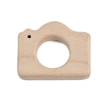 Natural Beech Wooden Baby Teething Toys, Teething Rings for Newborn Toddler Infant, Camera, BurlyWood, 46x57x10mm, Hole: 3mm and 25mm