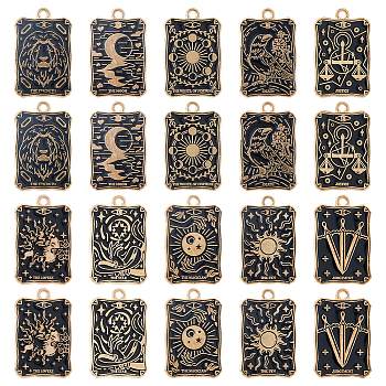 20Pcs 10 Styles Alloy Enamel Pendants, Light Gold, Rectangle with Tarot, Mixed Shapes, 28x18x1.4mm, Hole: 1.6mm, 2pcs/style