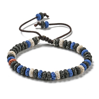 Disc Dyed Natural Lava Rock Adjustable Braided Beaded Bracelet, with PVC Findings, Gray, Inner Diameter: 2-1/8~3-3/8 inch(5.3~8.5cm)