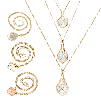 6Pcs 3 Styles 304 Stainless Steel Macrame Pouch Braided Gemstone Holder, Adjustable Pendant Necklace Making, with Curb Chains & Lobster Claw Clasps, Golden, 16~23-3/4 inch(40.5~60.5cm), 2pcs/style