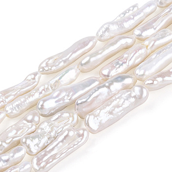 Baroque Natural Keshi Pearl Beads Strands, Freshwater Pearl, Stick Shape, Antique White, 16~26x7~9x4~7mm, Hole: 0.6mm, about 16~21pcs/strand, 15.55''(39.5cm)