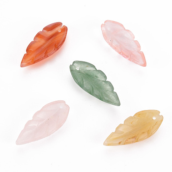 Natural Mixed Gemstone Pendants, Leaf, 24~25x10.5x4.5mm, Hole: 1.2mm