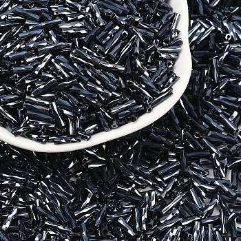 Glass Twist Bugles Seed Beads, Marine Blue, about 6mm long, 1.8mm in diameter, hole: 0.6mm, 1250pcs/50g