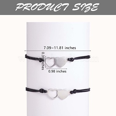 2Pcs 2 Style 430 Stainless Steel Heart Link Bracelets Set(JB714A)-3