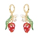 Lampwork Strawberry with Plastic Pearl Flower Dangle Leverback Earring(EJEW-TA00130)-2