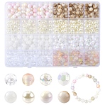 480Pcs 8 Styles Mixed Styles Acrylic Beads, Round, Clear, 8mm, Hole: 1~2mm, 60pcs/style(OACR-YW0002-68D)