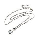 Teardrop & Flower Glass Pendnat Necklace, with Antique Silver Alloy Chains, Clear, 17.72 inch(45cm)(PW-WG48730-01-1)