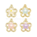 Alloy & Resin Pendants, Open Flower Charm, Long-Lasting Plated, Rack Plating, Golden, Mixed Color, 17.5x15x6.5mm, Hole: 1.3mm(RE-CBA1FD3-13G)