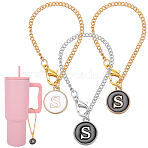 Flat Round with Letter Alloy Enamel Wine Glass Charms, with Iron Twisted Chains and Zinc Alloy Lobster Claw Clasps, Letter S, 128mm, 3pcs/set(AJEW-AB00184-19)