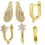 3 Pairs 3 Styles Brass Hoop Earrings Findings, with Clear Cubic Zirconia, Real 18K Gold Plated, 18~20x7~14x3.5~11mm, Hole: 1.2~1.5mm, Pin: 0.9~1mm, 1 pair/style(KK-SZ0003-80)
