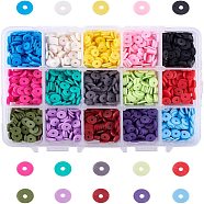 15 Colors Handmade Polymer Clay Beads, Disc/Flat Round, Heishi Beads, Mixed Color, 6x1mm, Hole: 2mm, about 2850~3000pcs/box(CLAY-JP0001-02-6mm)