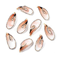 Natural Sea Shell Pendants, with Crystal Rhinestone Cup Chain and Iron Loops, Golden, Seashell Color, 43~50x19~22x12~13mm, Hole: 1.8mm(SSHEL-S258-96)