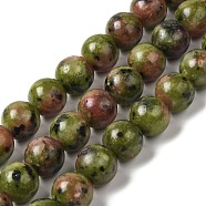 Natural Dyed Jade Beads Strands, Round, Olive Drab, 10~10.5mm in diameter, Hole: 1mm, about 37pcs/strand, 14.76''~14.80''(37.5~37.6cm)(G-M402-C04-06)
