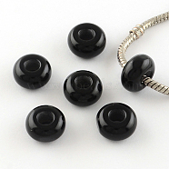 Imitation Cat Eye Resin European Beads, Large Hole Rondelle Beads, Black, 13~14x7~7.5mm, Hole: 5mm(RPDL-S001-01)