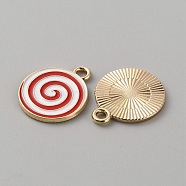 Christmas Themed Alloy Enamel Pendants, Golden, Flat Round with Vortex Pattern, White, 18x15x1.3mm, Hole: 1.6mm(ENAM-WH0058-017I)