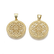 Brass Pendants, Flat Round, Nickel Free, Real 18K Gold Plated, 19x17x2.5mm, Hole: 4mm(KK-R133-039G-NF)