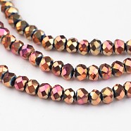 Electroplate Glass Beads Strands, Faceted Rondelle, Rose Gold Plated, 3x2mm, Hole: 1mm, about 170pcs/strand, 15 inch(EGLA-P018-2mm-F02)