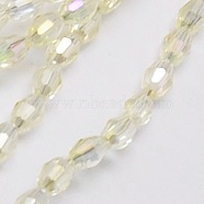 Electroplate Glass Beads Strands, Full Rainbow Plated, Faceted, Oval, Light Yellow, 6x4mm, Hole: 1mm, about 72pcs/strand, 16 inch(EGLA-J013-4X6mm-F26)