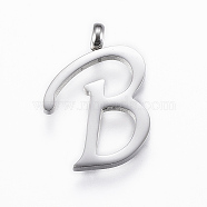 304 Stainless Steel Pendants, Initial Letter, Letter.B, Stainless Steel Color, 18x13x2mm, Hole: 2mm(STAS-F129-B-P)