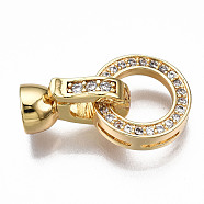 Brass Micro Pave Clear Cubic Zirconia Fold Over Clasps, Nickel Free, Oval, Real 18K Gold Plated, 21mm long, Ring: 12mm In Diameter, 3mm Thick, Inner Diameter: 7.5mm, Clasps: 13x7x6mm, Hole: 4mm(KK-T063-60G-NF)