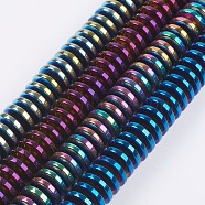 Electroplate Non-Magnetic Synthetic Hematite Beads Strands, Heishi Beads, Disc/Flat Round, Mixed Color, 12x4mm, Hole: 1.2mm, about 98~100pcs/strand, 15.1~15.7 inch(38.5~40cm)(G-F562-P)