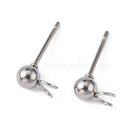 304 Stainless Steel Stud Earring Findings, with Open Loop, Stainless Steel Color, 15x7mm, Hole: 2.5mm, Pin: 0.8mm(STAS-G012-2)