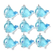 Ocean Theme Transparent Resin Cartoon Pendants, Sea Animal Charms with Platinum Tone Iron Loops, Whale, 26x25x7mm, Hole: 2mm(CRES-F024-01C)