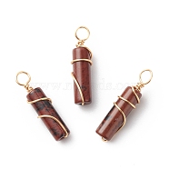 Natural Mahogany Obsidian Pendants, with Golden Tone Copper Wire Wrapped, Column Charm, 18.5~20x5~5.5mm, Hole: 2.5mm(PALLOY-JF01817-04)