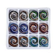 Handmade Silver Foil Lampwork Pendants, with Gold Sand, Round, Mixed Color, 49x46x6mm, Hole: 5mm, 12pcs/box(FOIL-S115-B)