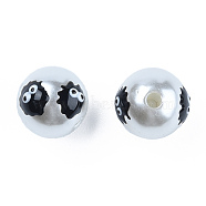 ABS Plastic Imitation Pearl Beads, with Enamel, Round with Ghost, Black, 12.5x12x11.5mm, Hole: 2mm(KY-N015-150)
