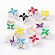 Alloy Enamel European Beads, Large Hole Beads, Flower, Silver Color Plated, Mixed Color, 10x10x8mm, Hole: 5mm(MPDL-R006-M)