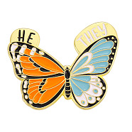 Spring Theme Alloy Brooches, Enamel Butterfly Lapel Pin, for Backpack Clothes, Golden, Dark Orange, 23x30mm(SPRI-PW0001-108D)