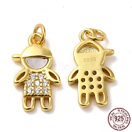 925 Sterling Silver Micro Pave Cubic Zirconia Charms, Boy Charm, with Shell & 925 Stamp & Jump Ring, Real 18K Gold Plated, 13.5x8x2mm, Hole: 2mm(STER-I010-39G)