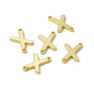 Rack Plating Brass Connector Charms, Real 18K Gold Plated, Long-Lasting Plated, Cadmium Free & Nickel Free & Lead Free, Letter Links, Letter.X, 14x11.5x1.5mm, Hole: 1mm(KK-C007-38G-X)