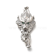 Brass Micro Pave Cubic Zirconia Fold Over Clasps, Dragon, Real Platinum Plated, 38.5mm(KK-M318-25P)