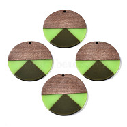 Resin & Walnut Wood Pendants, Flat Round, Dark Olive Green, 38x3mm, Hole: 2mm(RESI-S389-070A-A06)