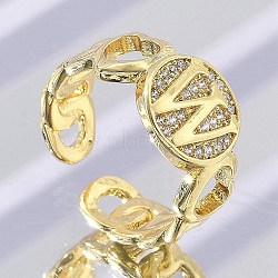 Brass Micro Pave Clear Cubic Zirconia Open Cuff Rings for Women, Letter, Rack Plating, Long-Lasting Plated, Cadmium Free & Lead Free, Real 18K Gold Plated, Letter W, 11.5mm(RJEW-K289-02G-W)