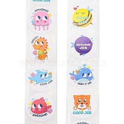 8 Styles Self-Adhesive Paper Cartoon Reward Stickers, Stickers for Students, Flat Round, 25mm, 500pcs/roll(DIY-A049-01A)