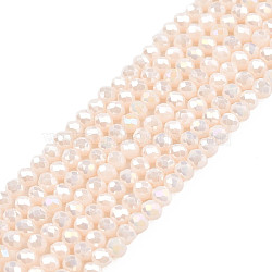 Electroplate Opaque Solid Color Glass Beads Strands, Faceted, Rondelle, Misty Rose, 2.5x1.5mm, Hole: 0.8mm, about 160~165pcs/strand, 13.78 inch~14.17 inch(35~36cm)(EGLA-Q112-B17)