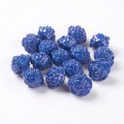 Opaque Acrylic Beads, Flower, Royal Blue, about 24mm long, 24mm wide, 20mm thick, Hole: 2mm, about 99pcs/500g(MACR-S635-11)