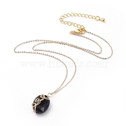 Glass Pendant Necklaces, with Copper Wire, Brass Cable Chains, Chain Extender and Lobster Claw Clasp, with Cardboard Packing Box, Oval, Black, 15.3 inch(39cm)(NJEW-JN02587-02)