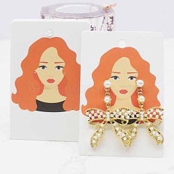 100Pcs Paper Jewelry Display Cards for Earring Storage, Rectangle with Women Pattern, Light Coral, 9x6cm(PAAG-PW0005-09C)